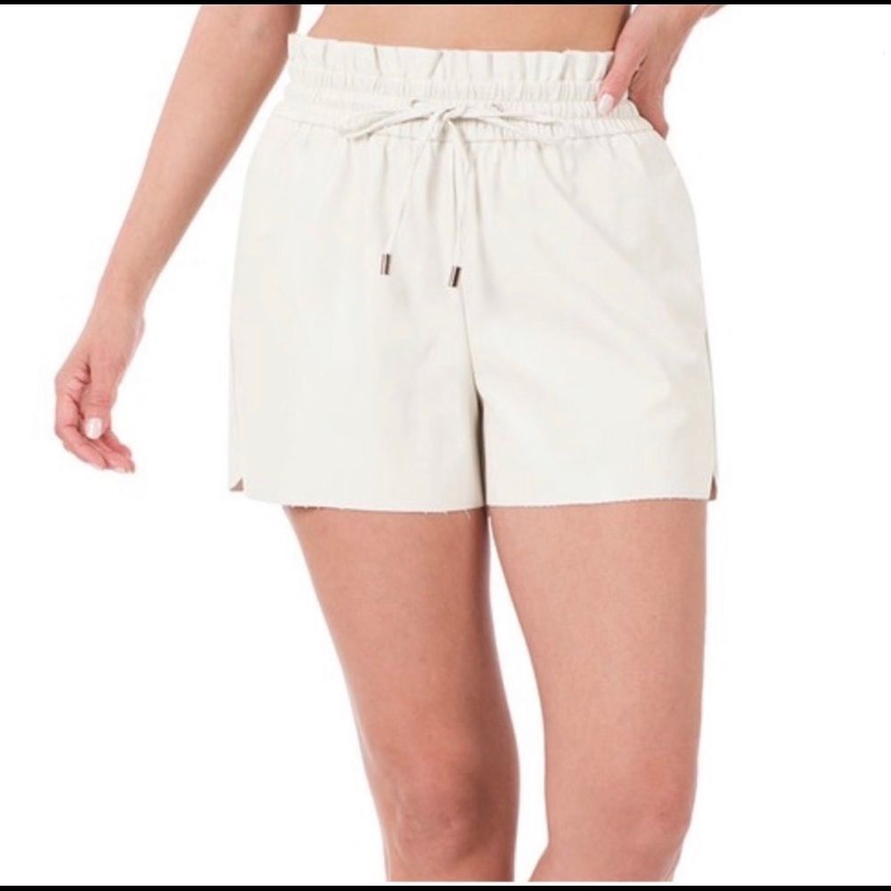 Butterfly Dsigns Cream White Faux Vegan Leather Shorts